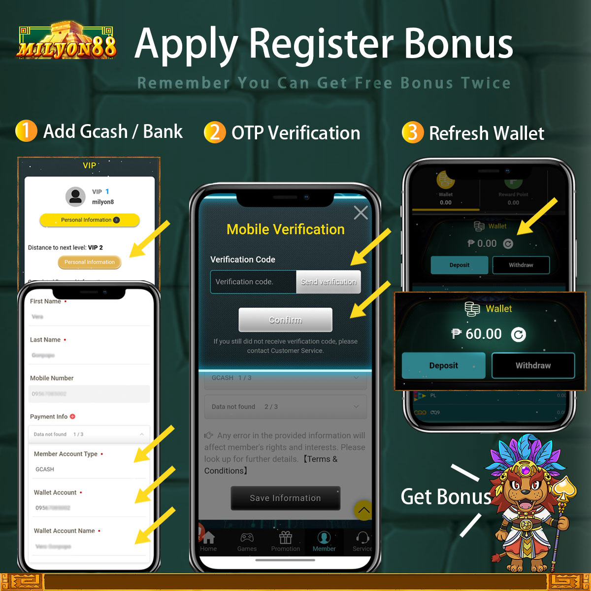 Get Free Register Bonus at Milyon88